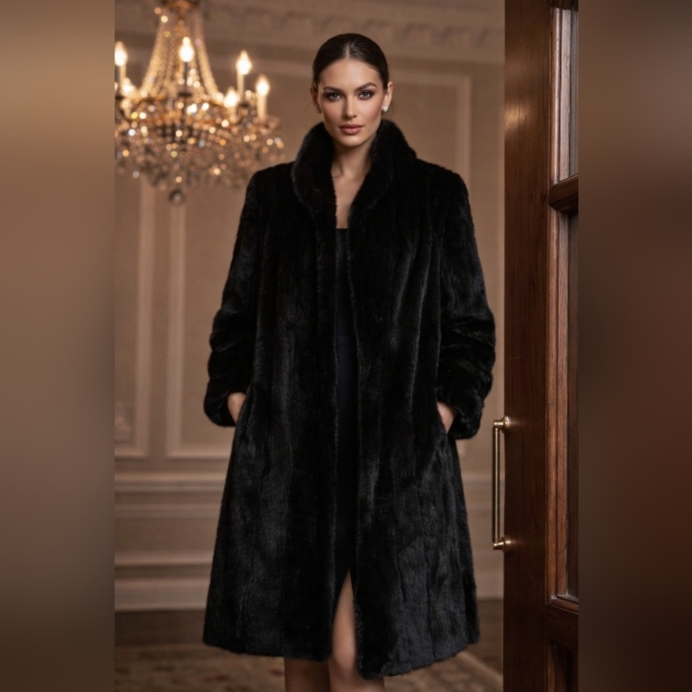 ♡ Elegant Vintage 1983 Black Faux Fur Coat